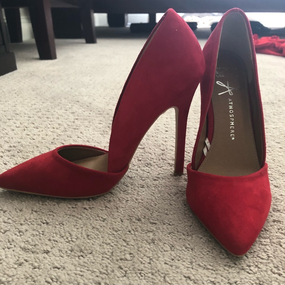 Red suede high heels